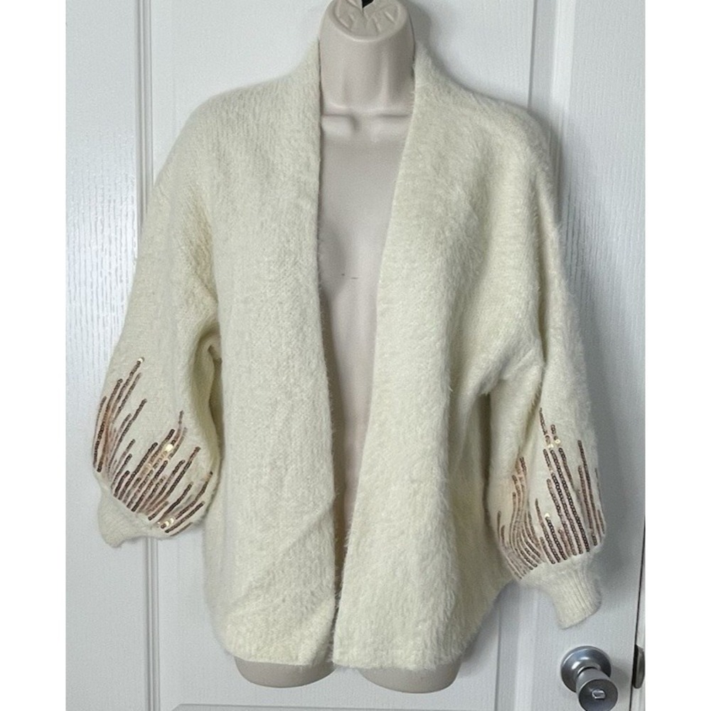 Anthropologie Akemi + Kin Sweater Cardigan Womens One Size Ivory‎ Sequin Soft